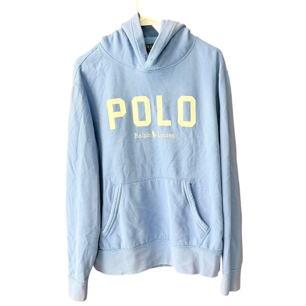 Polo‎ Ralph Lauren Mens Medium Blue Graphic Logo Fleece Hoodie Sweatshirt M
